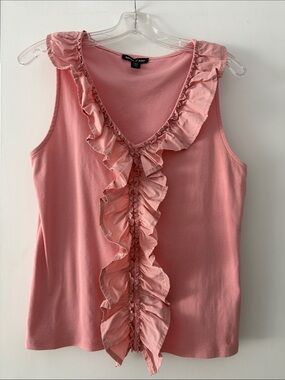 Nautica Pink Ruffle V-Neck Sleeveless Top